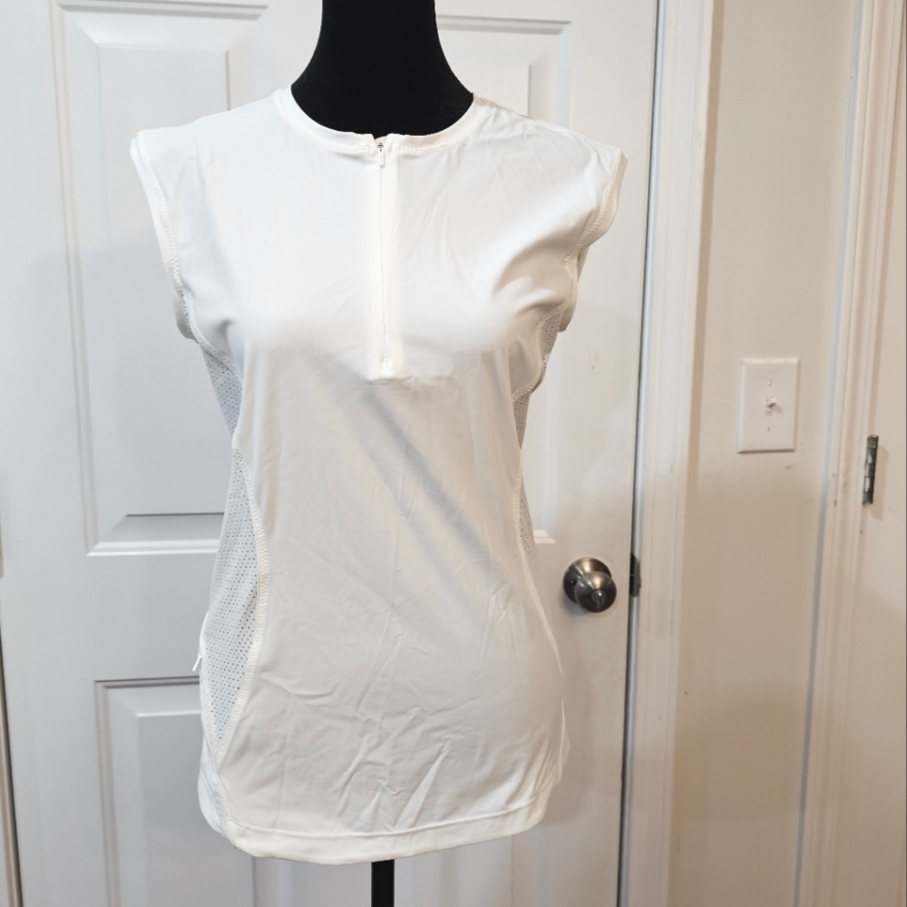 Athleta white sleeveless top front zipper size small